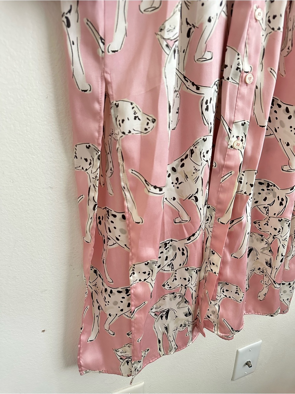 Zara Pink Dalmatian Print Button Front Satin Effect Midi Dress - Picture 6 of 7